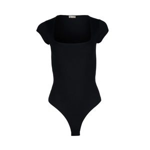 FREE PEOPLE Square Eyes Black Bodysuit